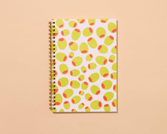 Modern Trendy A5 Spiral Letterpress Notebook— Olive Pattern