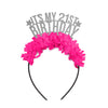 It's my 21st Birthday Party Headband Crown: Hot Pink words/Light pink fringe