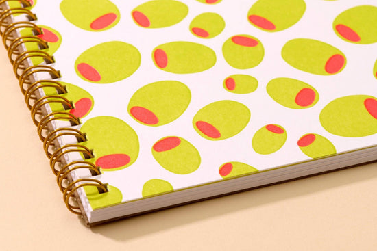 Modern Trendy A5 Spiral Letterpress Notebook— Olive Pattern