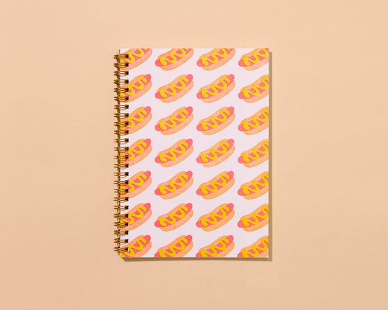 Modern Summer Letterpress Spiral Notebook — Hot Dog Pattern