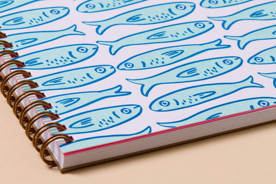 Modern Trendy Letterpress A5 Spiral Notebook — Sardine Fish