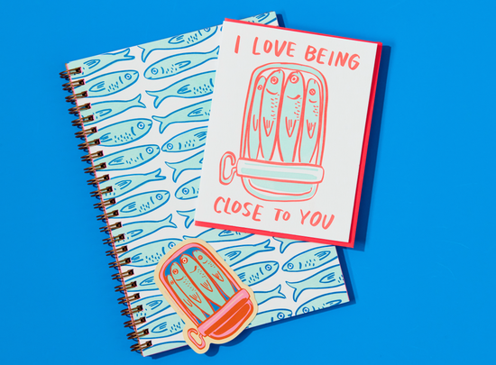 Modern Trendy Letterpress A5 Spiral Notebook — Sardine Fish
