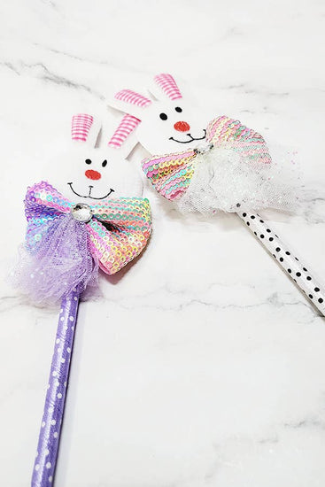 Rainbow Sequin Bow Easter Bunny Pen