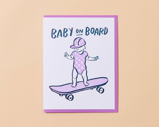 Baby on Board Skateboard Letterpress Baby Pregnancy Card- Made in USA
