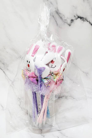 Rainbow Sequin Bow Easter Bunny Pen