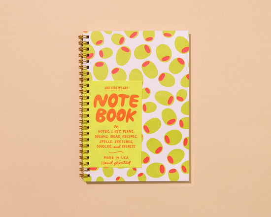 Modern Trendy A5 Spiral Letterpress Notebook— Olive Pattern
