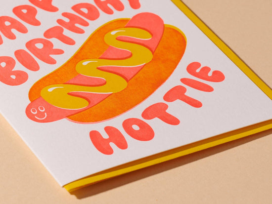 Happy Birthday Hottie Letterpress Card - Hot Dog- Made in USA