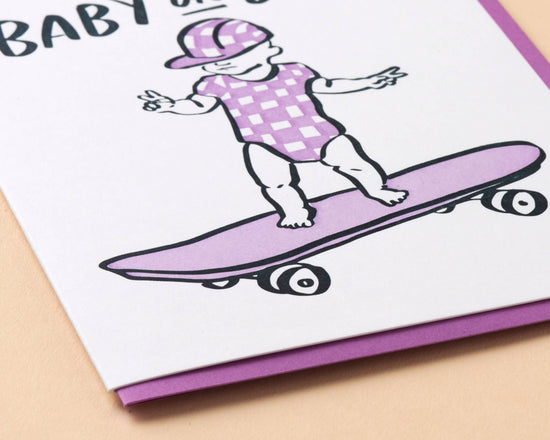 Baby on Board Skateboard Letterpress Baby Pregnancy Card- Made in USA