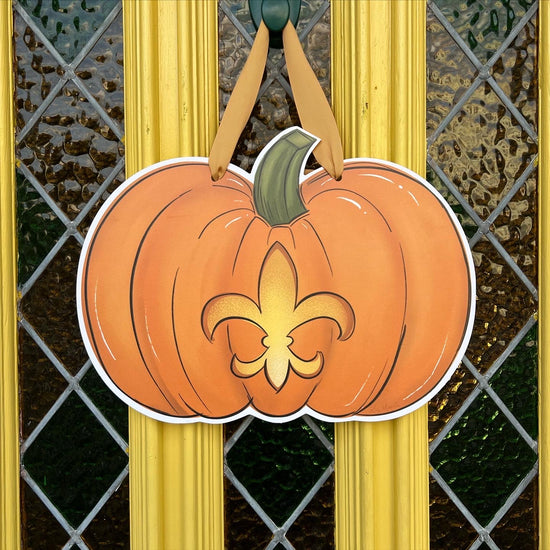 Pumpkin with Fleur de Lis Door Hanger