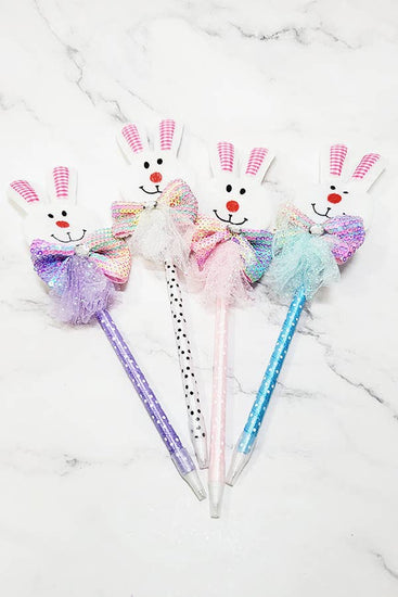 Rainbow Sequin Bow Easter Bunny Pen