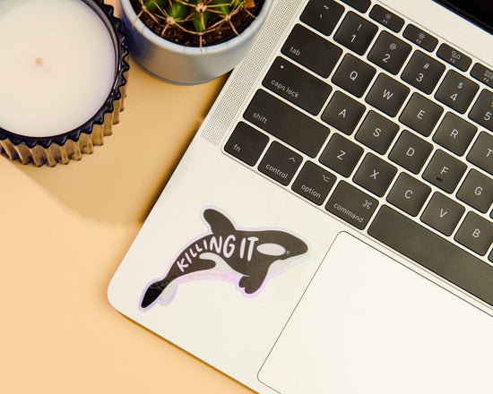 Killing It Orca Holographic Vinyl Sticker - Killer Whale Era - Made in USA - - Stocking stuffer, Holiday, Gift Guide