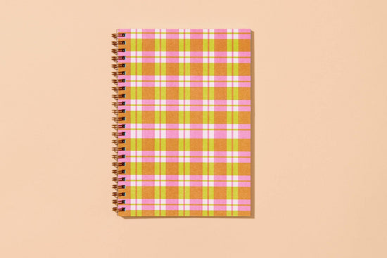 Classic Letterpress A5 Spiral Notebook— Gingham Plaid Picnic