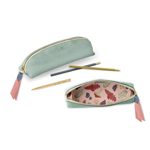 Luxe Slim Pencil Pouch Metallic Seafoam Green