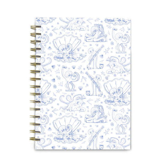 Octopus Toile Spiral Notebook - White + Periwinkle