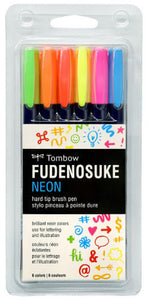 Tombow Fudenosuke Brush Pen Sets of 6 - Neon