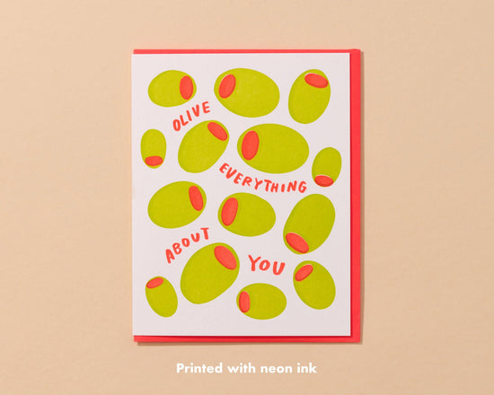 Olive Everything About You Letterpress Food Love Card- Made in USA