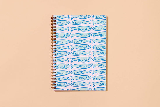 Modern Trendy Letterpress A5 Spiral Notebook — Sardine Fish