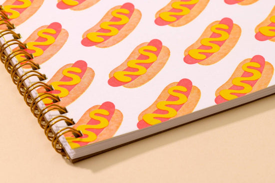 Modern Summer Letterpress Spiral Notebook — Hot Dog Pattern