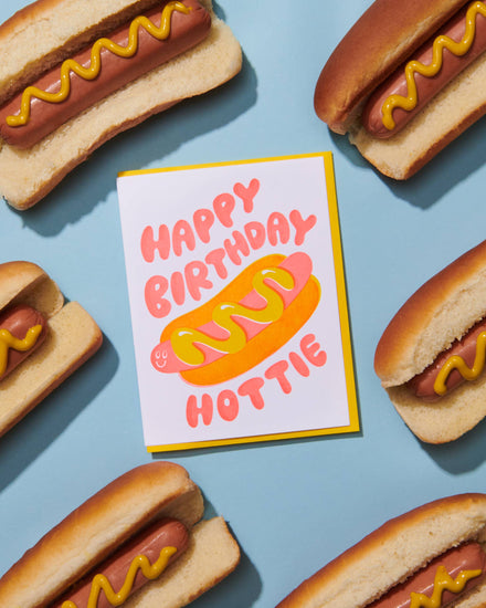 Happy Birthday Hottie Letterpress Card - Hot Dog- Made in USA