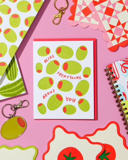 Olive Everything About You Letterpress Food Love Card- Made in USA