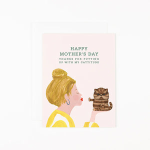 Mom Cattitude Yellow Greeting Card