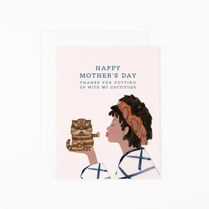 Mom Cattitude Blue Greeting Card