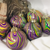 Handmade Ceramic Bisque Marbled Ornament - Mardi Gras