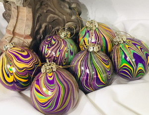 Handmade Ceramic Bisque Marbled Ornament - Mardi Gras