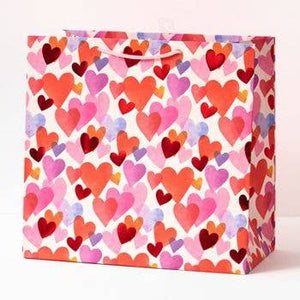 Large Watercolor Foil Hearts Gift Bag