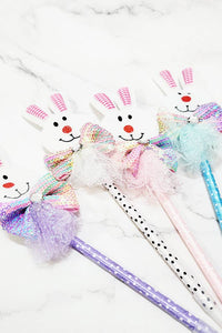 Rainbow Sequin Bow Easter Bunny Pen