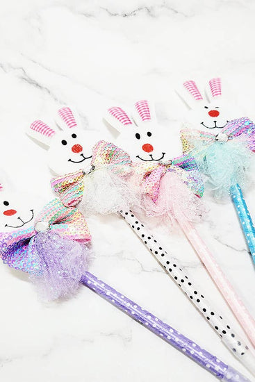 Rainbow Sequin Bow Easter Bunny Pen