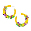Mardi Gras Flower Cluster Beaded Hoop Earrings