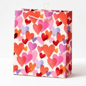 Medium Watercolor Foil Hearts Gift Bag