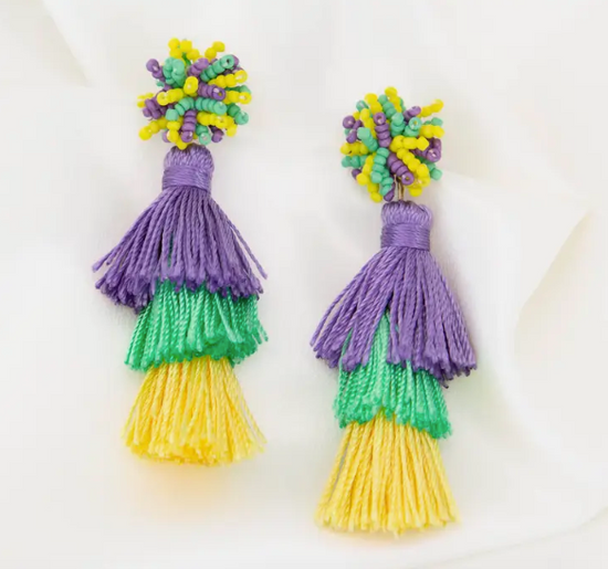 Mardi Gras Pom Pom Tassel Earrings