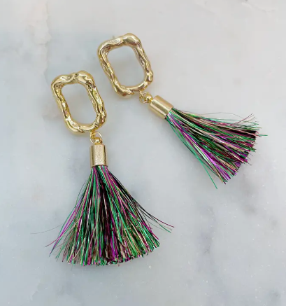 Mardi Gras Jewelry Post Tassel Earrings- Multicolor
