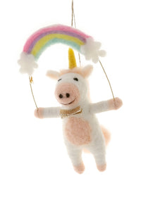Unicorn Over the Rainbow Ornament